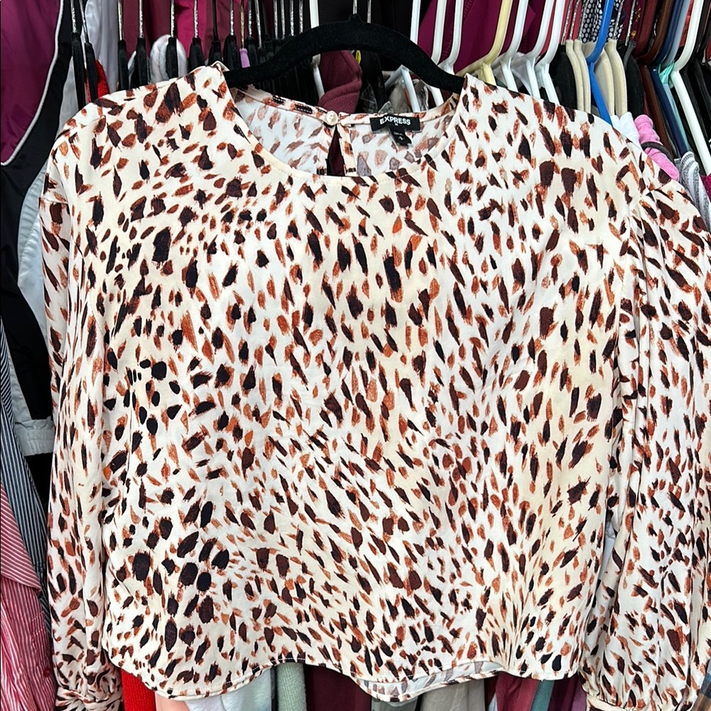Express Leopard Print Blouse - Brown and Black